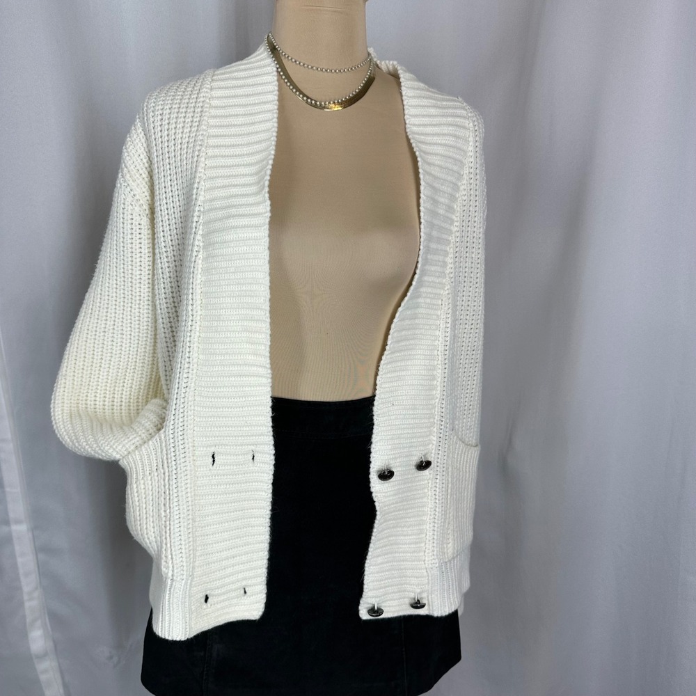 Vintage Sears Ivory Chunky Knit Shawl Cardigan Sweater‎ Size M
